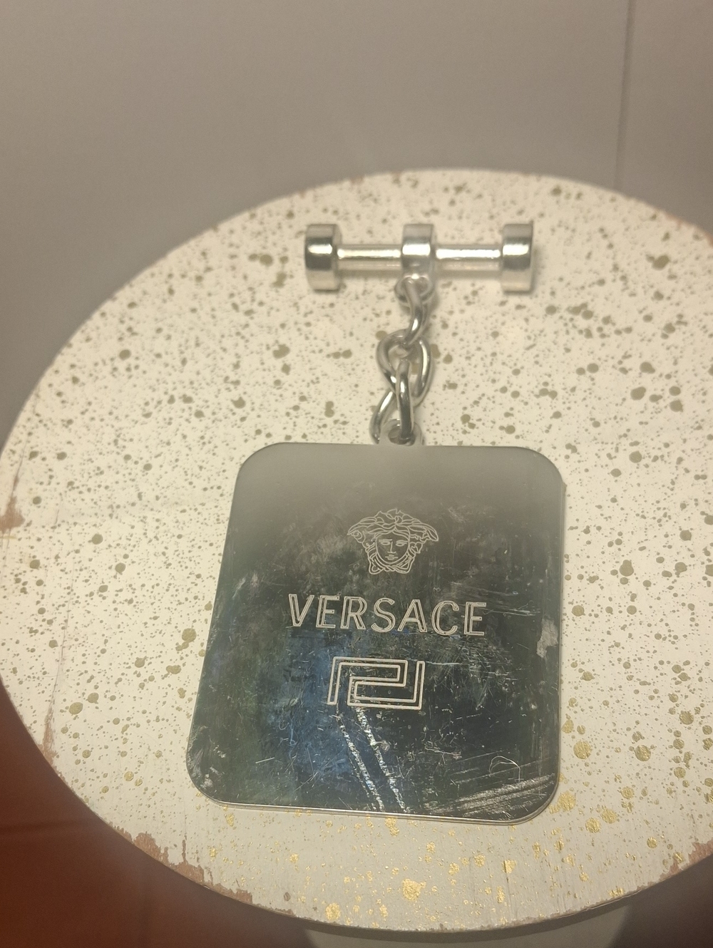 Versace Silver Medusa Engraved Square Key Charm